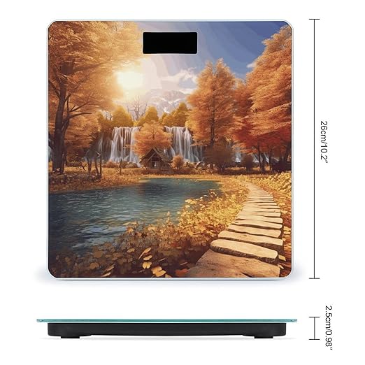 Autumn Scene Pattern Scale for Body Weight Anti-Slip Tempered Glass Digital Bathroom Scales Clear LCD Display Weighing Scale Safe Rounded Corners Smart Scales