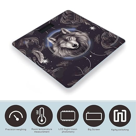 Wolves and Dream Catchers Weight Scale Large Bathroom Scales Digital Weight with Bright LED Display Non Slip Automatic Weighing Scale Fashion Weighing Machine for Body