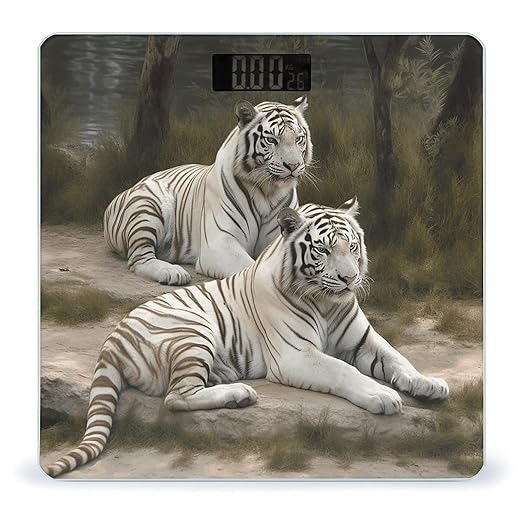 White Tigers Bathroom Scale for Body Weight LCD Display Digital Bathroom Scale Tempered Glass Bathroom Weight Scales Fashion Smart Scales for Home Bedroom 400 Lb