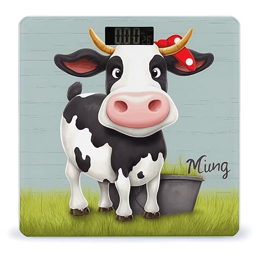 Cute Cow Bathroom Scale Automatic Power On/Off Body Scales LCD Backlight Display Square Digital Scale Rounded Corners Bathroom Scales for Home Bedrooms
