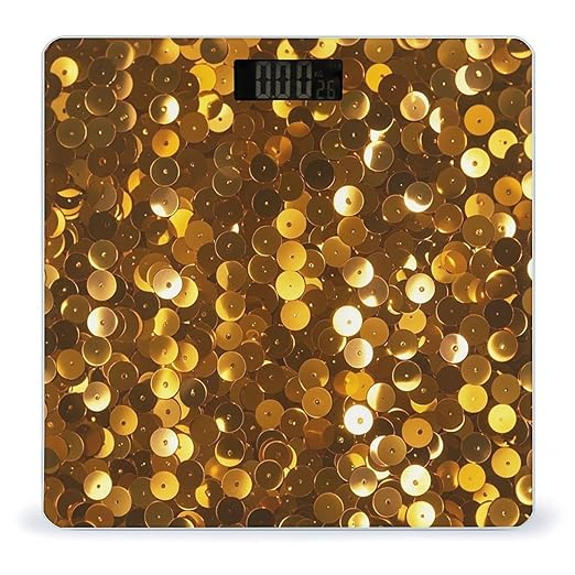 Digital Bathroom Scale for Body Weight Scale with Bright LCD Display High Accuracy Step-On Technology Auto On/Off Gold Sequin Sparkle Digital Scales 400 Lbs /180kg
