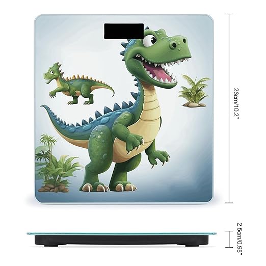 Cartoon Dinosaur Images Digital Bathroom Scale for Body Weight with High Precision Digital Weighing Scale with BMI Clear LCD Display and Step-On Measures Weight Up to 180kg