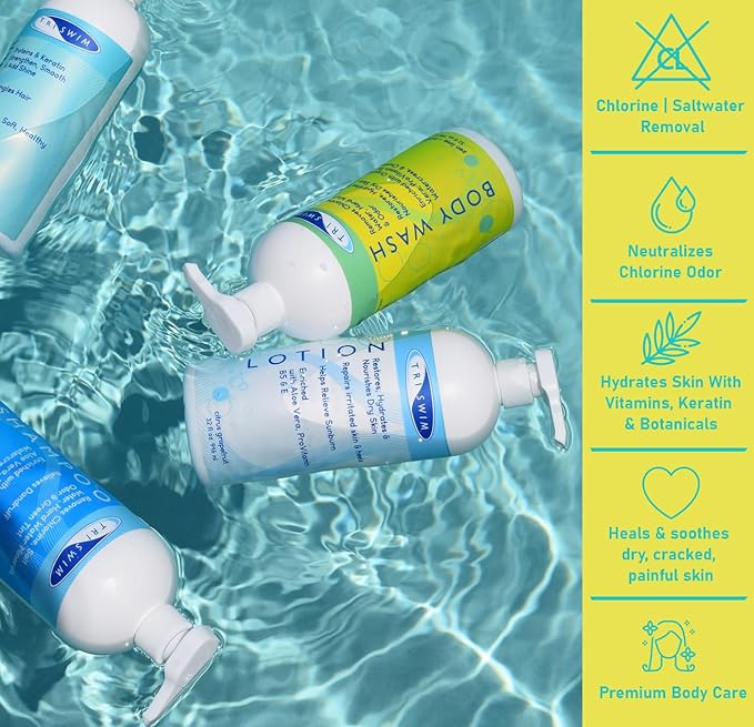 TRISWIM Chlorine Removal Body Wash 32 Fl Oz | Removes Chlorine Bromine Hard Water Minerals &amp Saltwater | Hydrates &amp Restores Skin | Zen Lime + Mango Scent