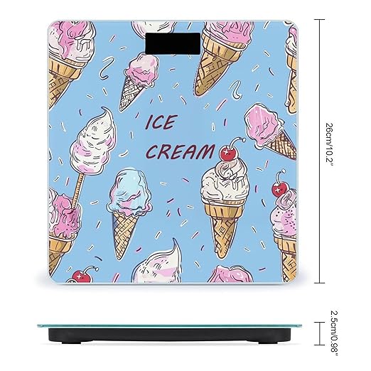 Digital Bathroom Scale for Body Weight Scale with Bright LCD Display High Accuracy Step-On Technology Auto On/Off Ice Cream Hand Drawn Digital Scales 400 Lbs /180kg