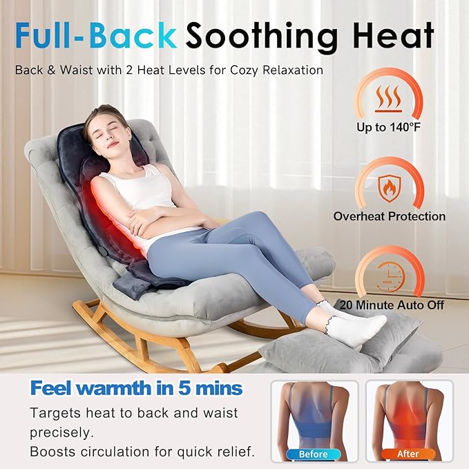Back Massager with Soft Plush Fabric Cover Massage Seat Cushion with 8 Vibration Motors &amp 2 Heating Levels Chair Massager for Recliner Office Chair Sofa Use Gifts for Dad Mom