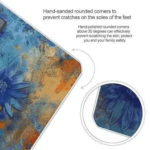 Blue and Orange Flowers Weight Scale Digital Electronic Scales Bathroom Scale Larg LCD Backlight Display High Precision MeasurementsTempered Glass