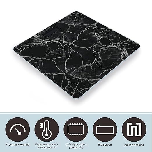 Black Marble Scale for Body Weight Accurate Digital Bathroom Scale Toughened Glass High Precision Scales Smart Weight Scales with Large LCD Backlight Display Weighing Machine