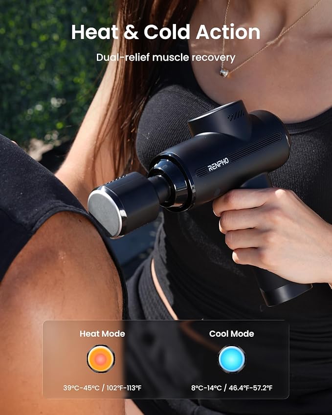 RENPHO Active Thermacool 2 Massage Gun with Heat and Cold [2026 Upgraded] Percussion Deep Tissue Handheld Neck Massager FSA Approved Muscle Masajeador for Men Women Athletes HSA