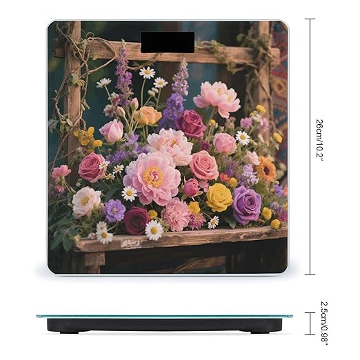 Retro Flowers Weight Scale Large Digital Bathroom Scales with Bright LED Display Non Slip Digital Scale and Step On Fashion Weighing Machine for Body
