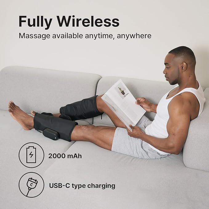 HubiCare Air Compression Leg Massager for Different Needs for Foot Calf and Thigh for Circulation and Pain Relief Wireless Rechargeable Calf Air Compression with Heat 4 Modes 3 Intensities (Pair)