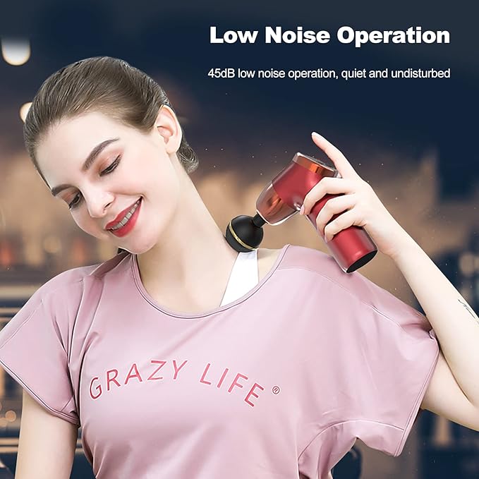 Ergocar Powerful Muscle Massage Gun Deep Tissue 20 Speeds Handheld Electric Body Massagers with 4 Heads Super Quiet Portable for Athletes Sedentary Office Worker Button Style-Red