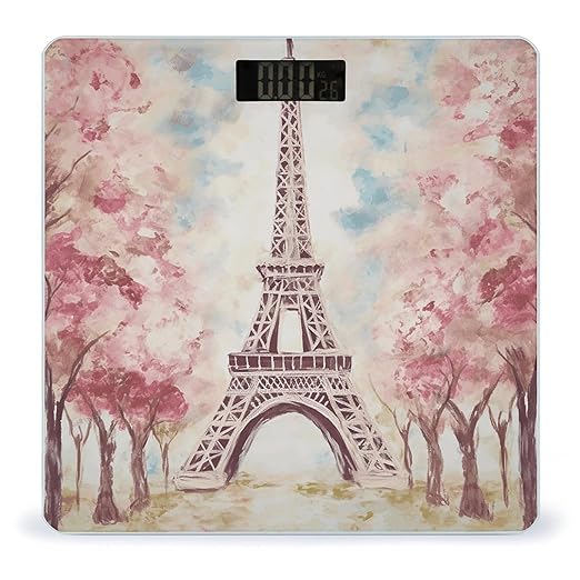 Beautiful Eiffel Tower Paris Digital Bathroom Scale for Body Weight Weighing Scale with Backlit LCD Display High Precision Measurements &amp Measures Weight Up to 180kg