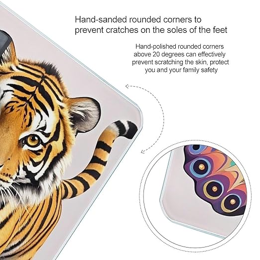 Butterfly and Tiger Scale for Body Weight Highly Accurate Digital Bathroom Body Scale Digital Bathroom Scales for People Anti-Slip Large LCD Display Smart Scales