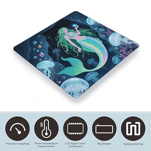 Mermaid in The Mysterious Cave Weight Scale Large Digital Bathroom Scales with Bright LED Display Non Slip Digital Scale and Step On Fashion Weighing Machine for Body