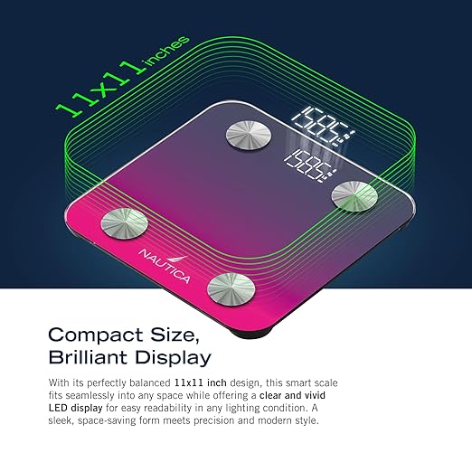 Nautica Body Tracker Digital Bathroom Scale Bluetooth-Enabled Smart Scale with BMI Body Fat Muscle Mass Tracking &amp More Syncs with Smartphone App for Body Composition Tracking 396 Lbs.