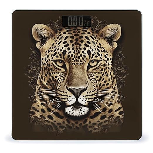 Patterned Leopard Head Digital Bathroom Scale for Body Weight Weighing Scale with Backlit LCD Display High Precision Measurements &amp Measures Weight Up to 180kg