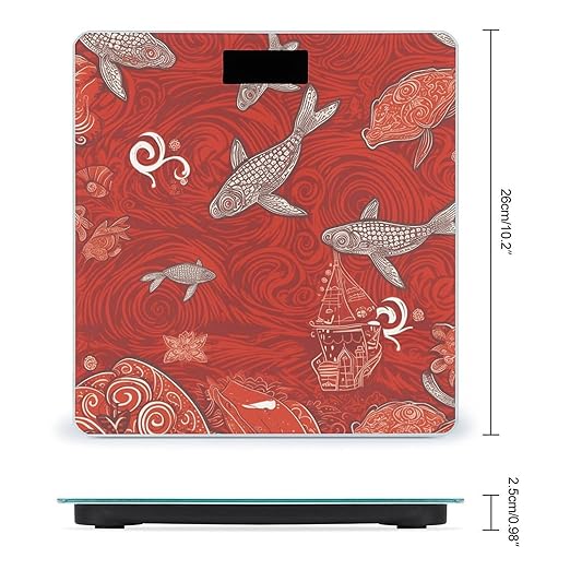 Red Sea Animal Scale for Body Weight Anti-Slip Tempered Glass Digital Bathroom Scales Clear LCD Display Weighing Scale Safe Rounded Corners Smart Scales