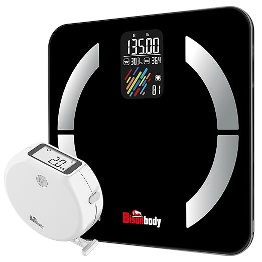 Smart Body Weight Scale &amp Digital Body Measuring Tape Set – Bluetooth Body Composition Analyzer Smart Tape Measure with App BMI Body Fat Muscle Mass 400lb Digital Bathroom Scale