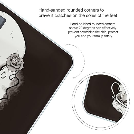 Skeleton Chef Scale for Body Weight Anti-Slip Tempered Glass Digital Bathroom Scales Clear LCD Display Weighing Scale Safe Rounded Corners Smart Scales