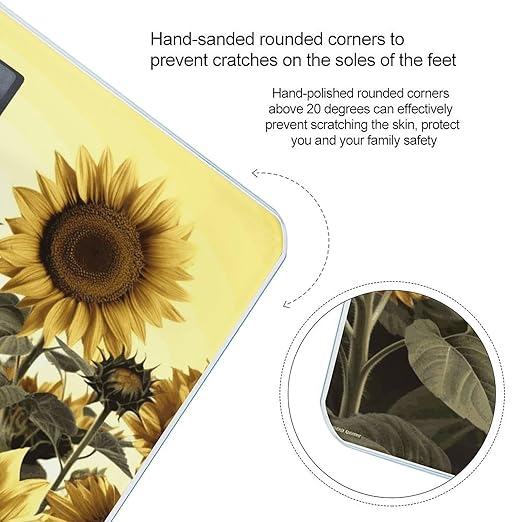 Yellow Sunflower Floral Scale with LCD Easy-to-Read Anti-Slip Weight Digital Bathroom Scale Precision Weighing Scales Sturdy Tempered Glass Body Weight Scales for Daily Use