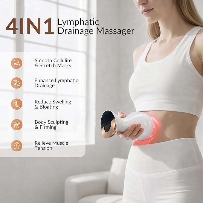 Lymphatic Drainage Massager 4-in-1 Anti-Cellulite Massager Tool Body Sculpting Machine for Microcurrent Light Heat &amp VibrationSuitable for Abdomen Arms Back &amp LegsHelps Reduce Stretch M