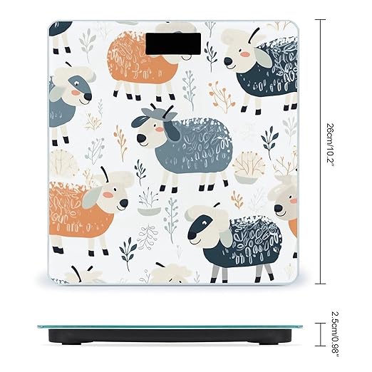 Digital Bathroom Scale for Body Weight Scale with Bright LCD Display High Accuracy Step-On Technology Auto On/Off White Cartoon Sheep Digital Scales 400 Lbs /180kg