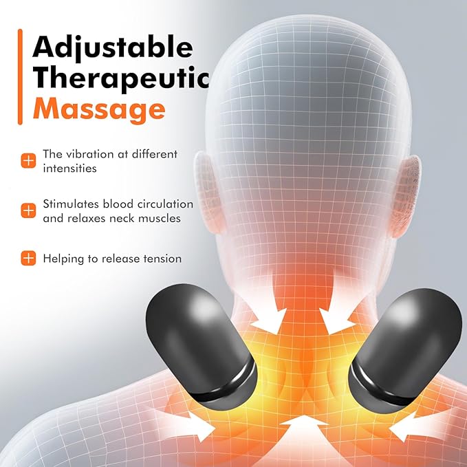 Neck Pillow - 3-in-1 Wireless Neck Pillow with Battery Travel Neck Massage Pillow for Shoulder Pain Relief Deep Tissue Pain Relief with Heat and Stretching Neck Hump Corrector for Women