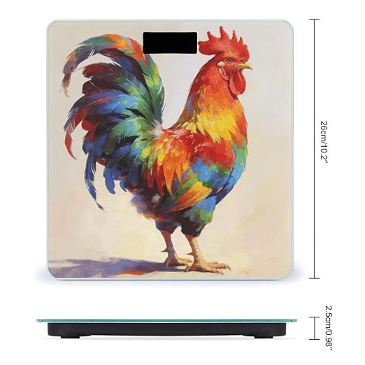 Colorful Rooster Weight ScaleClear LED Display Bathroom Digital Weighing ScaleTempered Glass Digital Bathroom Scale for Body Weight Capacity Up to 400 Lbs