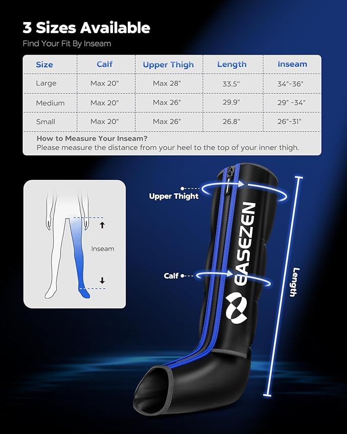 Leg Compression Massager for Circulation and Pain Relief Air Compression Leg Recovery System for Fast Recovery of Foot Calf and Thigh Relieve Edema Reduce Muscle Fatigue Small Size