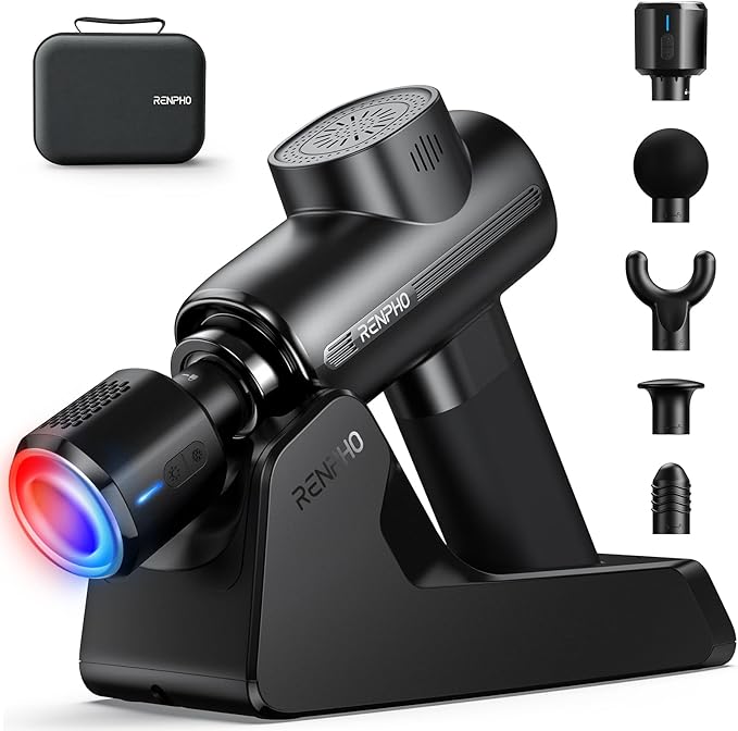 RENPHO Active Thermacool Deluxe Massage Gun Deep Tissue with Charging Stand Back Massager with Heat and Cold Head Percussion Body Muscle Masajeador for Athletes Pain Relief