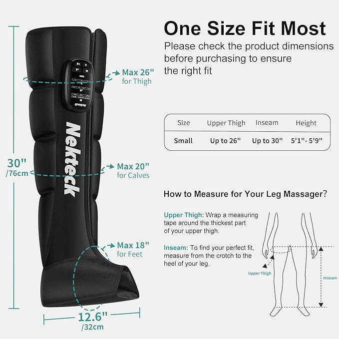 Nekteck Cordless Air Compression Leg Massager with 6 Modes &amp 4 Intensities Foot and Leg Massager for Circulation Improvement &amp Muscle Recovery Gifts for Mom Dad Athletes (Dual Unit)-Small