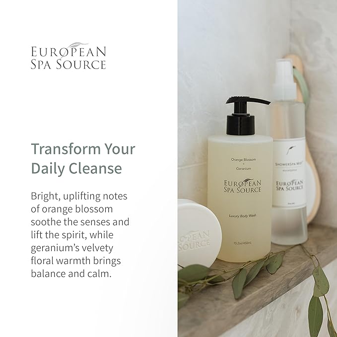 European Spa Source Luxury Body Wash Orange Blossom and Geranium Refreshing Bath and Shower Gel Cleanser 22 fl oz.