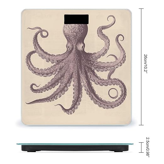 Vintage Octopus Scale for Body Weight Anti-Slip Tempered Glass Digital Bathroom Scales Clear LCD Display Weighing Scale Safe Rounded Corners Smart Scales