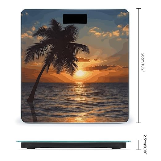 Sunset Palm Tree Ocean Bathroom Scale Ultra-Bright Liquid Crystal Screen Weight Scale Accurate Bathroom Body Scales for Body Weight Bathroom Pet Home Bedroom Gift-Giving