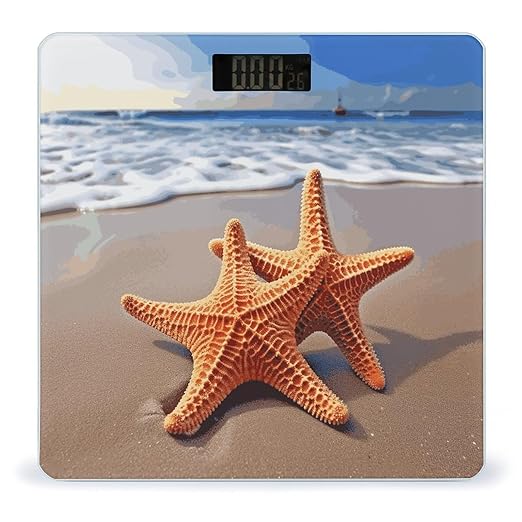 Starfish on The Beach Bathroom Scale for Body Weight Bathroom Weighing Scale with Backlit LCD Display Highly Accurate Measures Weight Up to 180kg