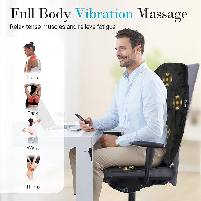 Chair Massager Cushion Back Massager with Heat Electric Seat Massage Pad Back Massage Chair Pad for Back Pain Relief 2 Heat Levels &amp 5 Vibrating Modes Christmas Gifts for Men Dad Mom Him Her
