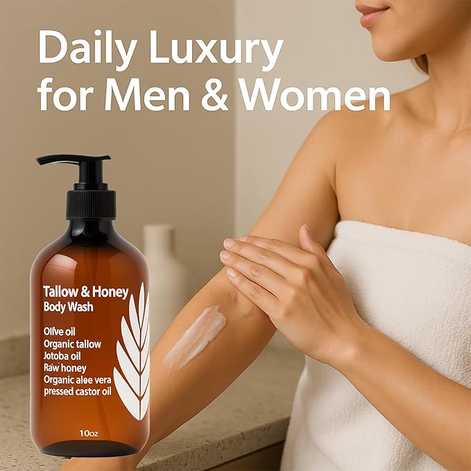 Tallow and Honey Body Wash Tallow Infused Body Wash with Organic Honey with Tallow Vitamin E &amp Aloe Grass-Fed Tallow - Soothes Dry for Men &amp Women - 10 Oz (1)