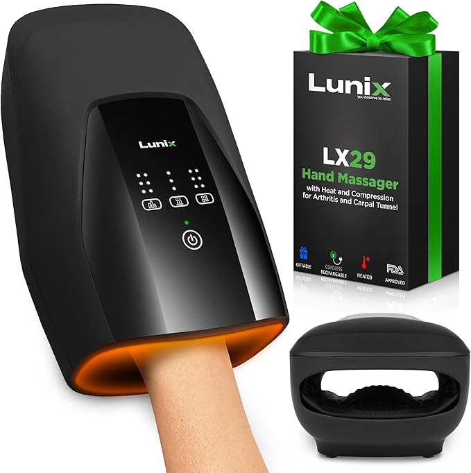 Lunix LX29 FSA Hand Massager Heat &amp Air Compression for Arthritis &amp Carpal Tunnel Relief Hand &amp Wrist Pain Relief Cordless Rechargeable Charcoal Black