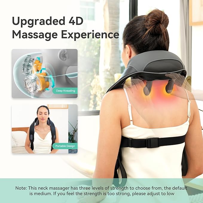 Snailax Cordless Neck Massager with Heat for Pain Relief Deep Tissue 4D Kneading Mothers Day Gifts Rechargeable Shiatsu Back Neck Massager for Neck Shoulders Back