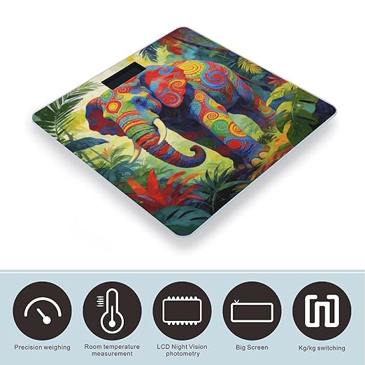 Colorful Elephant Weight ScaleClear LED Display Bathroom Digital Weighing ScaleTempered Glass Digital Bathroom Scale for Body Weight Capacity Up to 400 Lbs