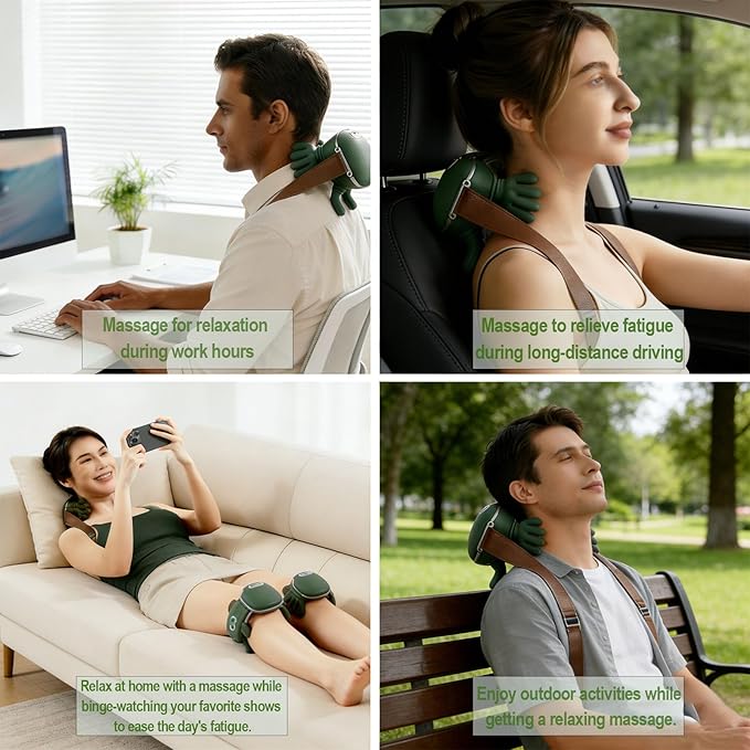 Neck Massager 2026Newly upgraded version 4D Human-Like Hand Massager with Heat Electric Shoulder &amp Cervical Massage for Wireless Portable Neck and Back Massager Relieve fatigue (Green version)