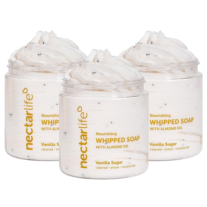 Nectar Life Nourishing Whipped Soap and Shave Butter with Almond Oil Vanilla Sugar Set of 3 5 Oz Each