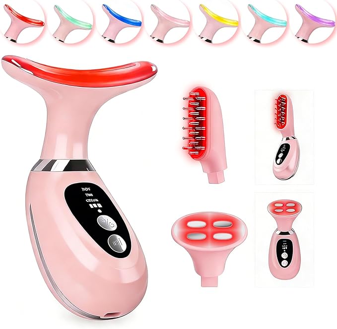 Red-Light-Therapy-for-Face and Neck-Eye-Head Massager7 Colors Skin Rejuvenation Lifting Facial Massager for ToningGlow BoostWrinkle for BirthdayChristmasMothers DayValentines Day Gifts (Pink)