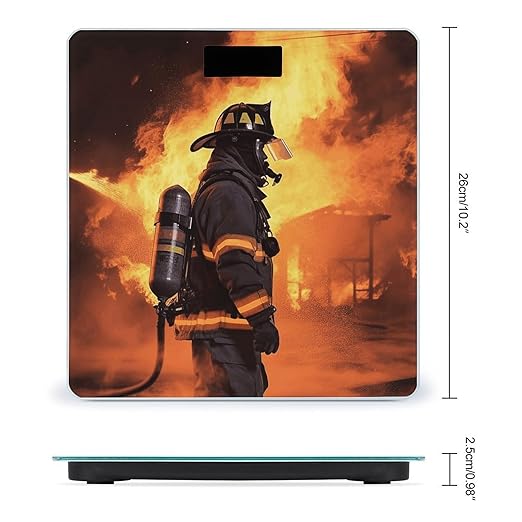 Firefighter Fireman Flame1 Weight ScaleClear LED Display Bathroom Digital Weighing ScaleTempered Glass Digital Bathroom Scale for Body Weight Capacity Up to 400 Lbs