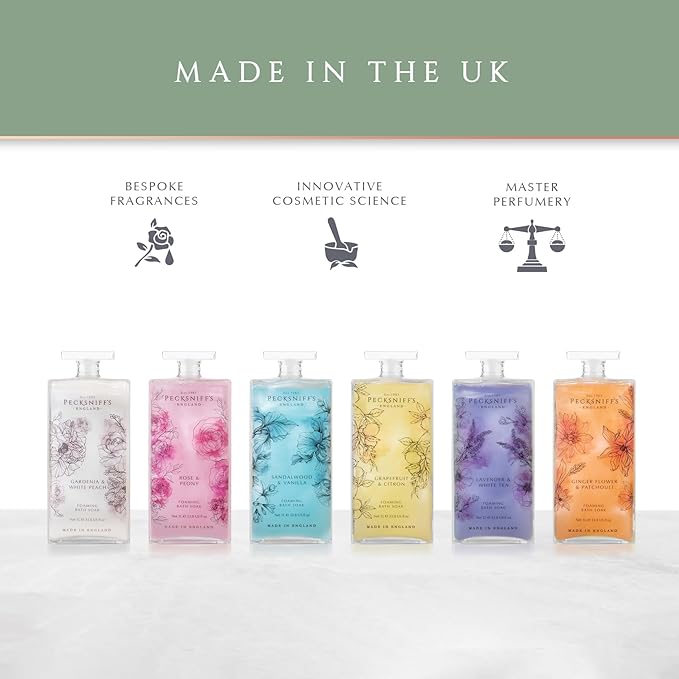 Pecksniff’s Lavender &amp White Tea Foaming Bath Soak – Luxury Bubble Bath 1L / 33.8 fl oz Made in England