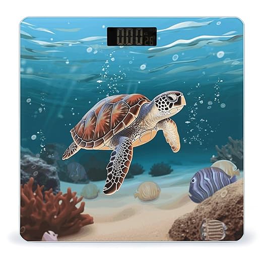 Sea Turtle Swimming Bathroom Scale Automatic Power On/Off Body Scales LCD Backlight Display Square Digital Scale Rounded Corners Bathroom Scales for Home Bedrooms