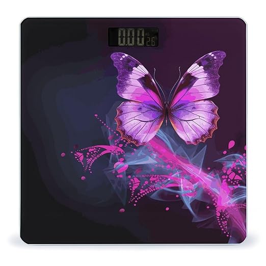 Pink Purple Butterfly Weight Scale Digital Electronic Scales Bathroom Scale Larg LCD Backlight Display High Precision MeasurementsTempered Glass