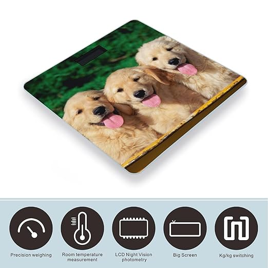 Golden Retriever Dogs Puppies Pets Scale for Body Weight Anti-Slip Sturdy Tempered Glass Weighing Machine Highly Digital Accurate Bright LCD Bathroom Scale for Household Gift