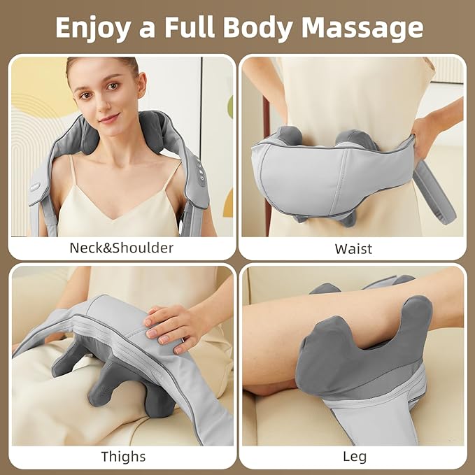 Neck and Shoulder Massager with Heat Cordless Shiatsu Shoulder Massager for Pain Relief Deep Tissue Rechargeable 6D Kneading Massage for Neck and Shoulde Pain Gifts for Mom&ampDad (Grey)