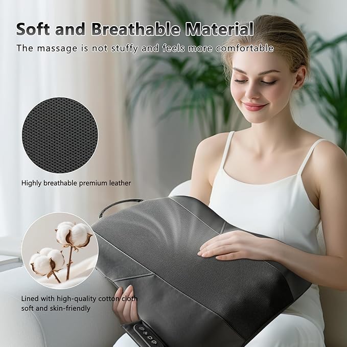 Back Massager for Pain Relief Deep Tissue Ultrathin Rolling Up and Down Full Back Massage with Heat 4D Shiatsu Kneading Shoulder Massager Extended Widened Design for Home Office Car Use Beige